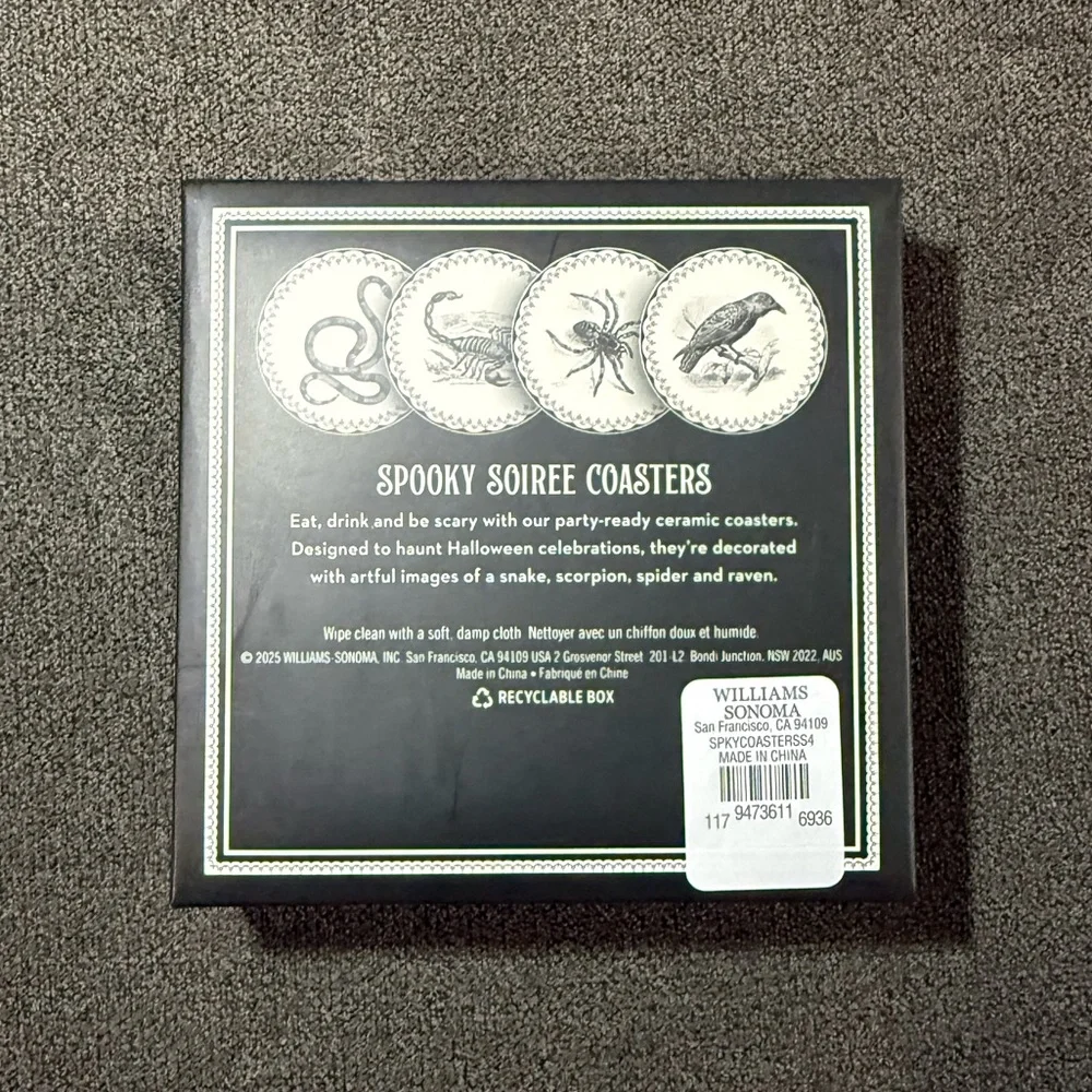 Williams Sonoma Spooky Soirée Coasters, Set of 4